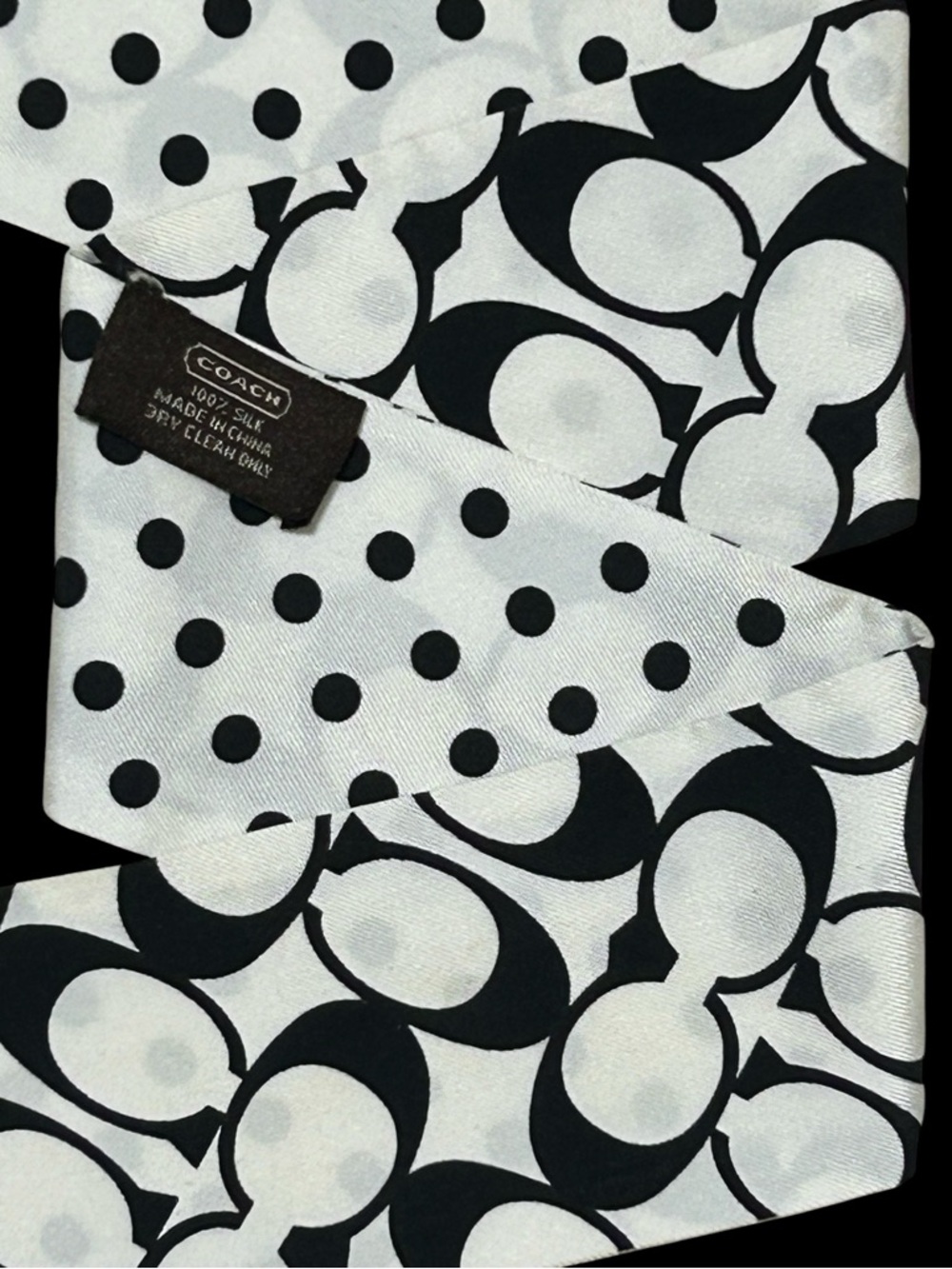 COACH Signature C & Dots Skinny Scarf in Black & White - Picture 4 of 5
